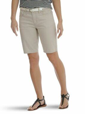 Lee Riders Womens Plus Mid Rise Beige Tan Bermuda 10" Shorts Size 20